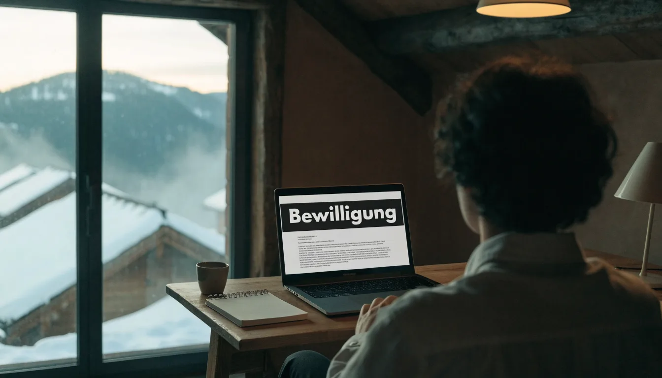 Ein Bergdorf mit Holzhäusern im Tal an einem klaren Morgen, über den Dächern liegen Nebelschwaden und darüber die Gipfel.