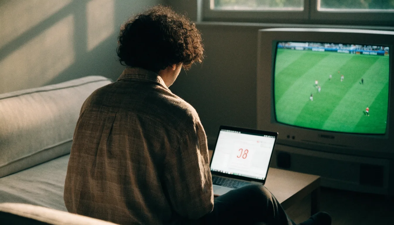 Ein Tischfussballtisch steht in einem leeren Aufenthaltsraum, Nachmittagslicht fällt durch ein Fenster.