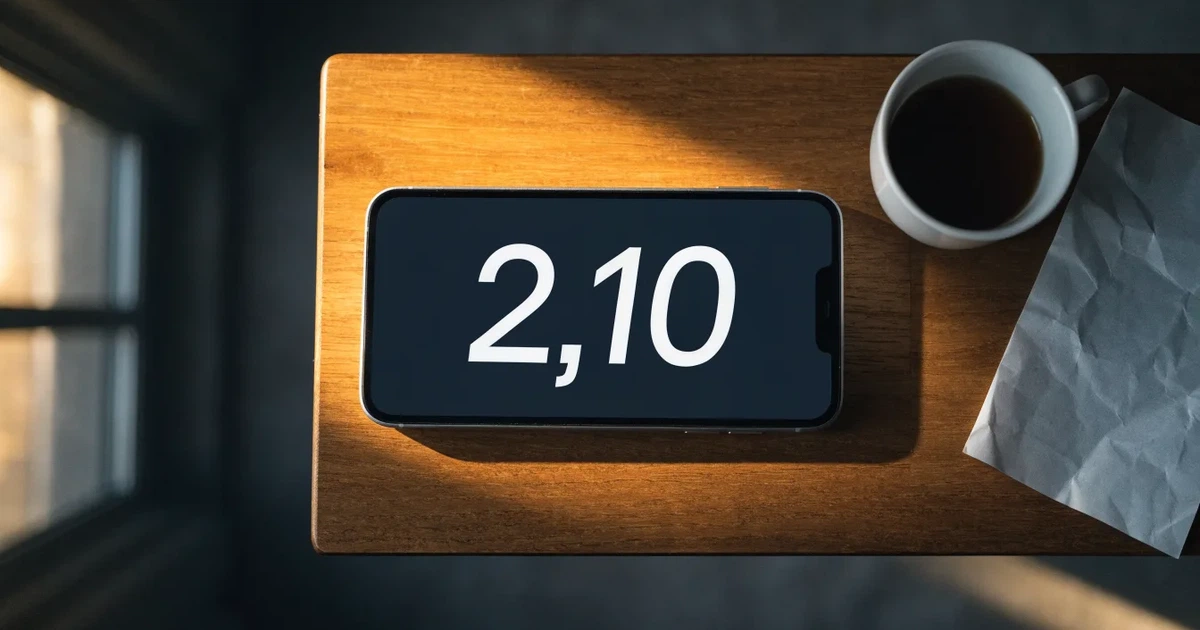 Ein Smartphone mit dunklem Display liegt auf einem Holztisch neben einer Kaffeetasse, durch das Fenster fällt warmes Abendlicht.