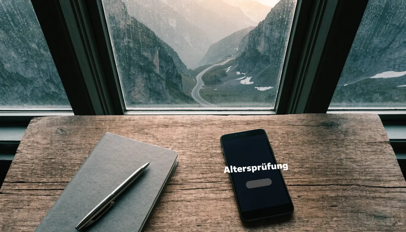 Ein Bergpass in den Schweizer Alpen mit leerer Strasse und Schneeresten am Rand im ersten Frühlicht.
