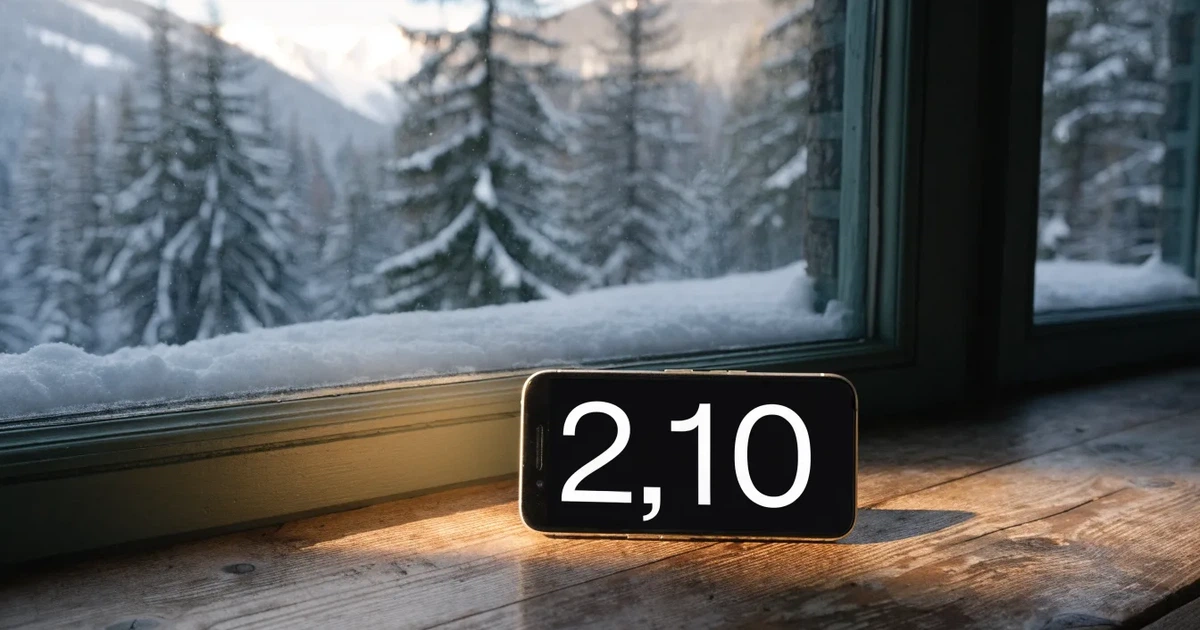 Eine verschneite Langlaufloipe führt durch Tannenwald im Morgenlicht, frische Spuren im Schnee, dahinter Berge im Dunst.